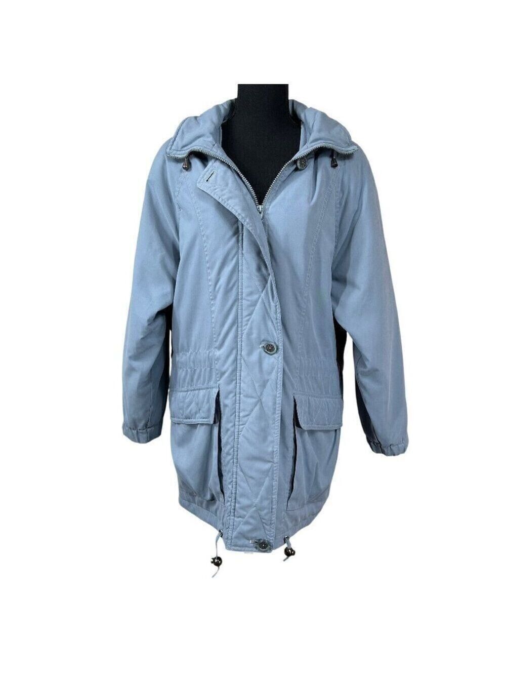 London Fog Women's Baby Blue Hooded Soft Zip Button Anorak Coat Size S